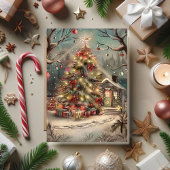 メルヘンな雪のクリスマスコテージ カード