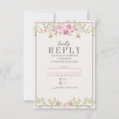 メルヘン調の花とピンクとグリーンの庭のツタの結婚式 出欠カード (正面)