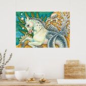 メルホース&ホワイトタコ、ファンタジーユニコーン馬 ポスター (キッチン)