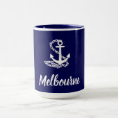 メルボルンいかり – 海洋スタイルブルーアンドホワイト マグカップ (中央)