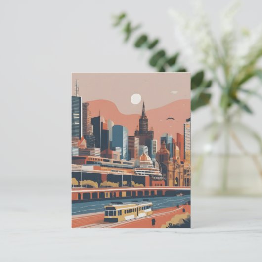 メルボルンのビンテージポスター ポストカード (スタンド正面)