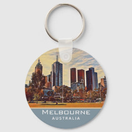 メルボルンオーストラリアスカイラインウォーターカラーアート キーホルダー