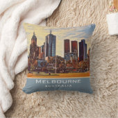 メルボルンオーストラリアスカイラインウォーターカラーアート クッション (ブランケット)
