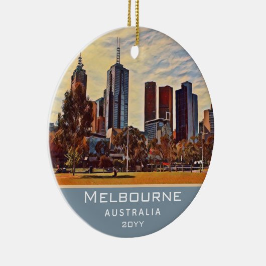 メルボルンオーストラリアスカイラインウォーターカラーアート セラミックオーナメント (右)