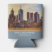 メルボルンオーストラリアスカイラインウォーターカラーアート 缶クーラー (正面)
