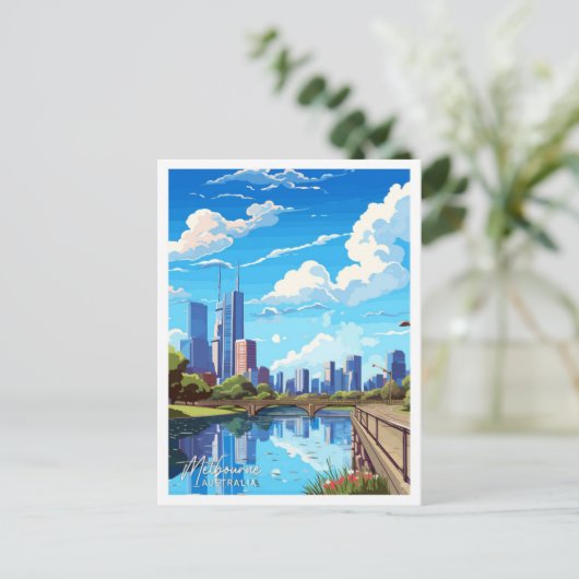メルボルンオーストラリアトラベルヴィンテージイラストレーション ポストカード (スタンド正面)