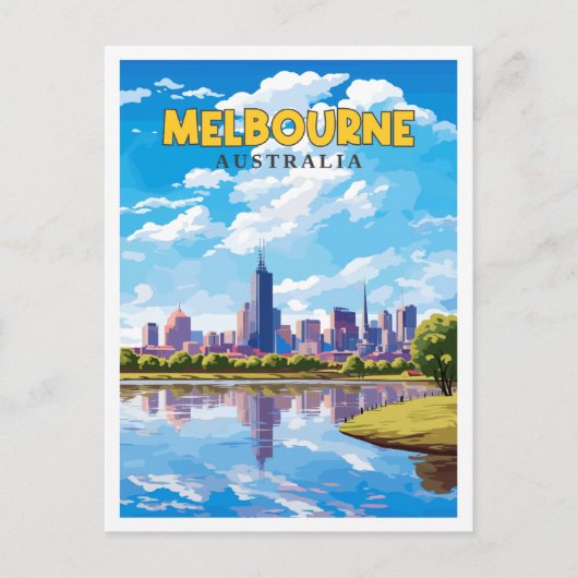 メルボルンオーストラリアヴィンテージ旅行イラストレーション ポストカード (正面)