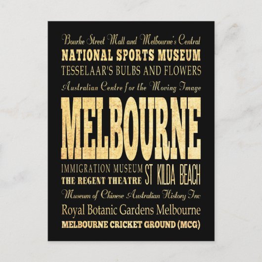 メルボルンシティオブオーストラリアタイポグラフィアート ポストカード (正面)