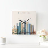 メルボルン、オーストラリア|都市スカイライン スクエア壁時計 (ホーム)