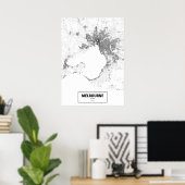 メルボルン，オーストラリア(黒の白、カスタム) ポスター (ホームオフィス)