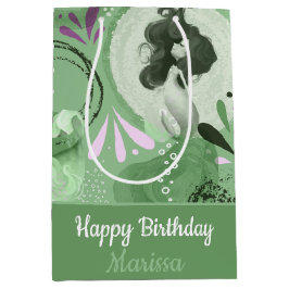 メルマお洒落イド緑抽象芸術 ミディアムペーパーバッグ