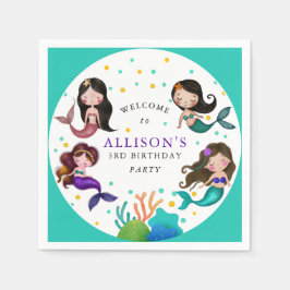 メルマイドかわいらしズアンダーザシーガールズ誕生日 スタンダードカクテルナプキン