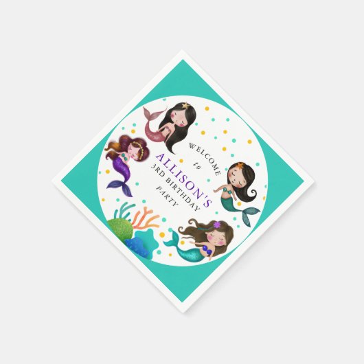 メルマイドかわいらしズアンダーザシーガールズ誕生日 スタンダードカクテルナプキン (角)