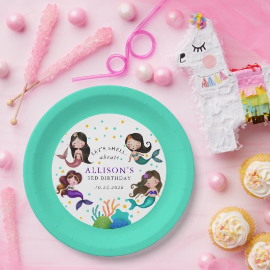 メルマイドかわいらしズアンダーザシーガールズ誕生日 ペーパープレート (パーティー)
