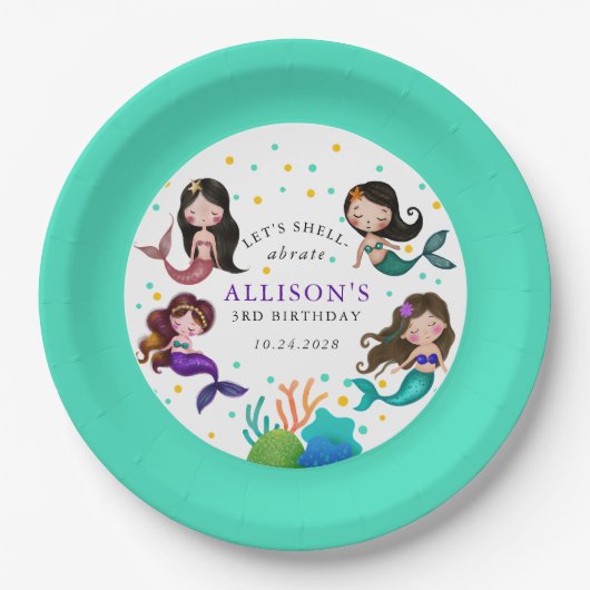 メルマイドかわいらしズアンダーザシーガールズ誕生日 ペーパープレート (正面)