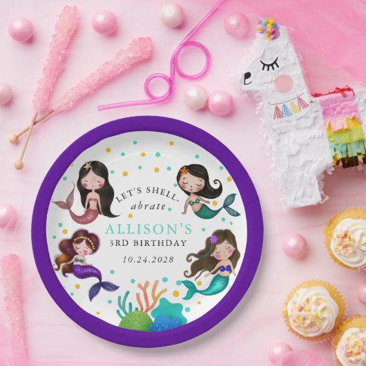 メルマイドかわいらしズアンダーザシーガールズ誕生日 ペーパープレート (パーティー)