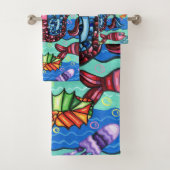 メルマカラフルイドフィッシュ抽象芸術絵画オリジナル バスタオルセット (インサイチュ)