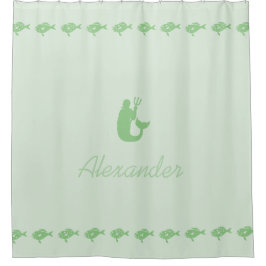 メルマンと魚の名前の緑の海のシンボル シャワーカーテン