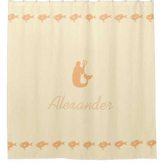 メルマンと魚の桃の海事記号と名前 シャワーカーテン (正面)