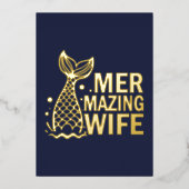 メルマージング妻アニバーサリーネイビーブルー金ゴールド 箔招待状 (正面)