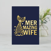 メルマージング妻アニバーサリーネイビーブルー金ゴールド 箔招待状 (立ち正面)