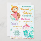 メルミコーンとプリンセス誕生日の招待状の女の子 招待状 (正面)