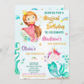 メルミコーンとプリンセス誕生日の招待状の女の子 招待状 (正面/裏面)