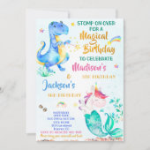 メルミコーンと恐竜の誕生日の招待ツインズ 招待状 (正面)