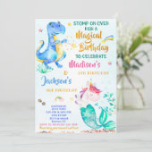 メルミコーンと恐竜の誕生日の招待ツインズ 招待状 (スタンド正面)