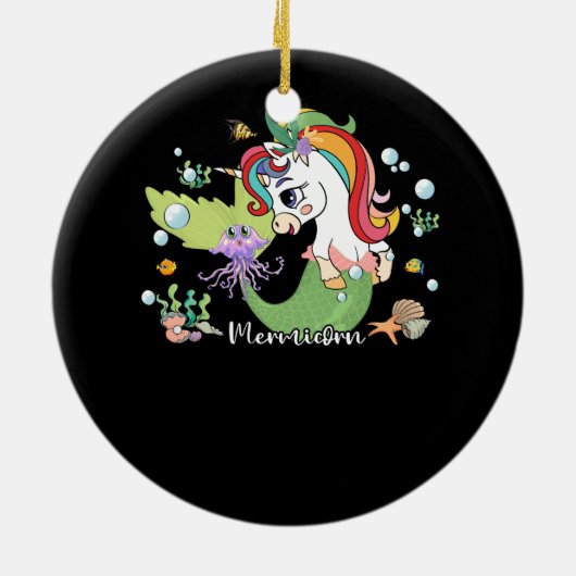 メルミコーンユニコーンマーメイドアダルトユニコーン誕生日M セラミックオーナメント (裏面)