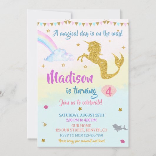 メルミコーン誕生日の招待ガールマジカルパーティー 招待状 (正面)