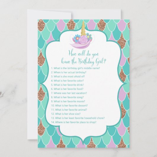 メルミコーン誕生日ガールゲーム5x7インチサイズ招待状 招待状 (正面)