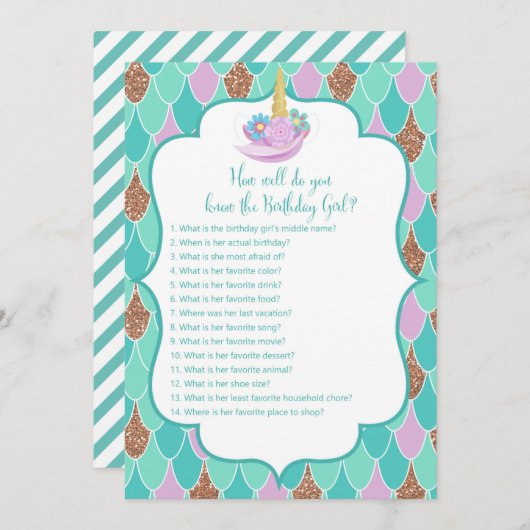 メルミコーン誕生日ガールゲーム5x7インチサイズ招待状 招待状 (正面/裏面)