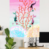 メルメイズコーラルガーデン子供たちのイラストレーション ポスター (ホームオフィス)