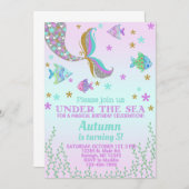 メルメイドの女の子の誕生日の招待。招待 招待状 (正面/裏面)