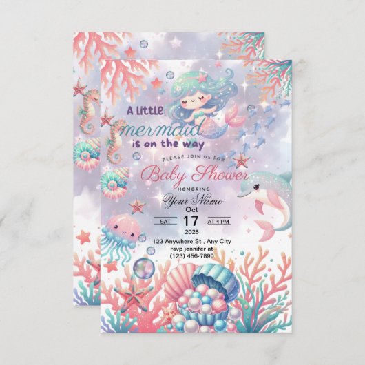メルメイドの赤ちゃんシャワーの招待 招待状 (正面/裏面)