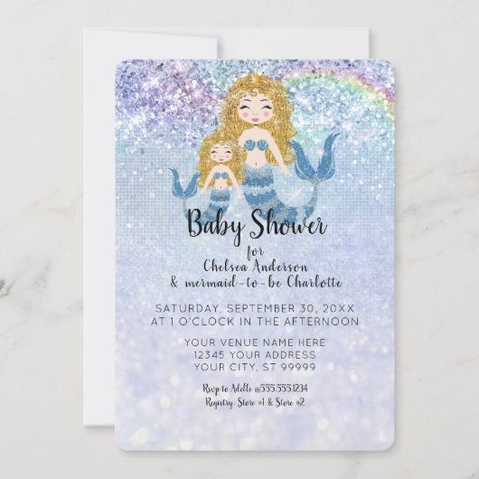 メルメイドザシーブロンドブルーベビーガール 招待状 (正面)