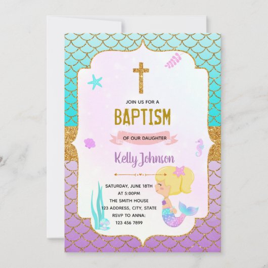 メルメイドバプテスマテーマ 招待状 (正面)