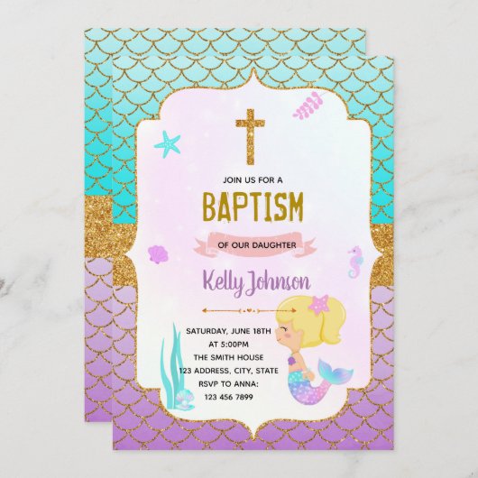 メルメイドバプテスマテーマ 招待状 (正面/裏面)