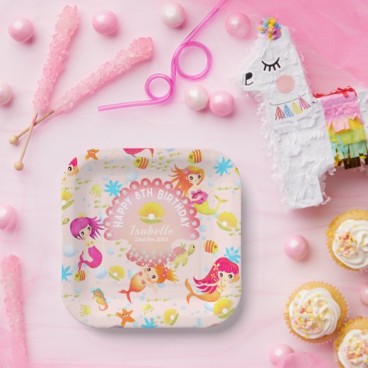 メルメイドピーチピンク ペーパープレート (パーティー)