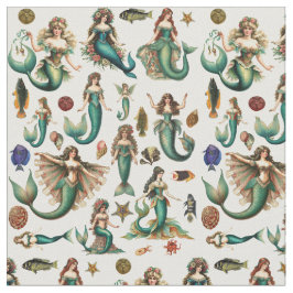 メルメイドフィッシュと海洋生物航海の海アート ファブリック