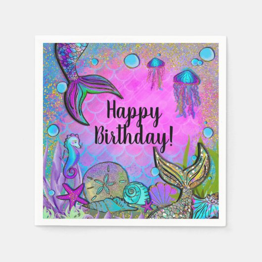 メルメイド&シーシェルピンクスパークリーパーティー スタンダードカクテルナプキン (正面)