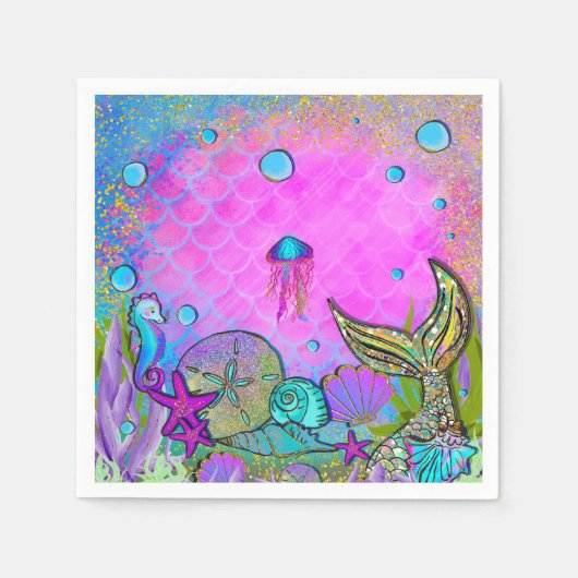 メルメイド&シーシェルピンクスパークリーパーティー スタンダードカクテルナプキン (正面)