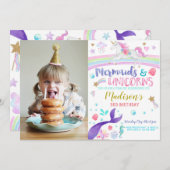 メルメイド・ユニコーンの誕生日パーティーの招待状 招待状 (正面/裏面)