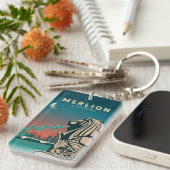 メルリオンシンガポールトラベルヴィンテージアート キーホルダー (正面右)