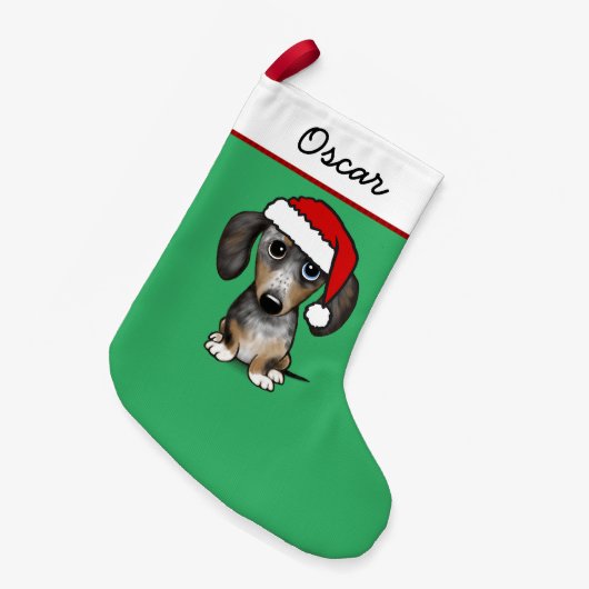 メルルダンルダックスシュントサンタかわいい犬 スモールクリスマスストッキング (正面 (吊り時))