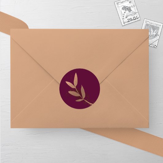 メルロとブロンズの秋リーフ結婚の丸いシール ラウンドシール