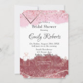 メルロと赤面ピンクウォーターカラーブライダルシャワー 招待状 (正面)