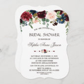 メルロエレガントーネイビーブルーフローラブライダルシャワー 招待状 (正面/裏面)