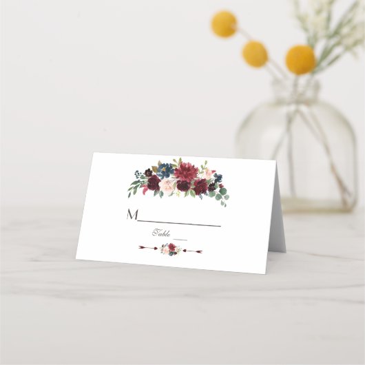 メルロエレガントー海軍ブルーフローラテーブル番号 プレイスカード (裏面)